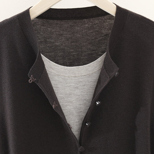 Damen Zweilagiger Strickcardigan mit innenliegendem Top und feiner Rippenkante Nord Taschen