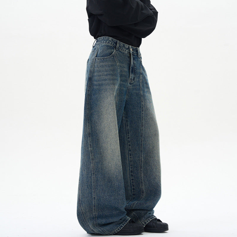 Damen Ultraweite hochgeschnittene Jeans-Palazzohose aus Vintage-Jeansstoff mit tiefem Schritt und skulpturaler Nahtführung Nord Taschen
