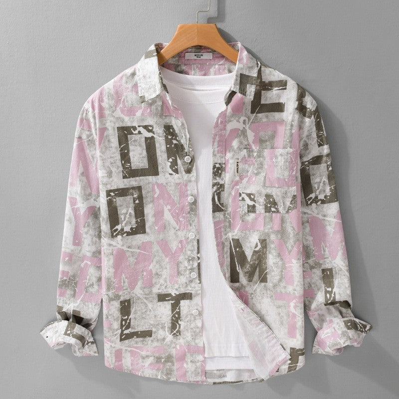 Herren Langarm-Hemdjacke mit großflächigem Typo‑Print aus Baumwollmix Nord Taschen