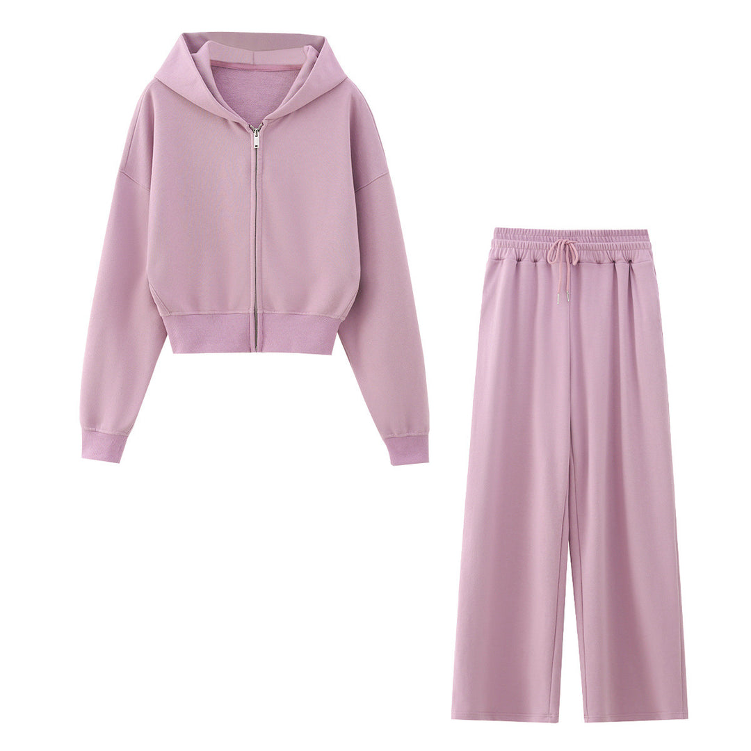 Damen Zweiteiliges Lounge-Set mit kurzem Reißverschluss-Hoodie und weitem High‑Waist-Jogginghose Nord Taschen