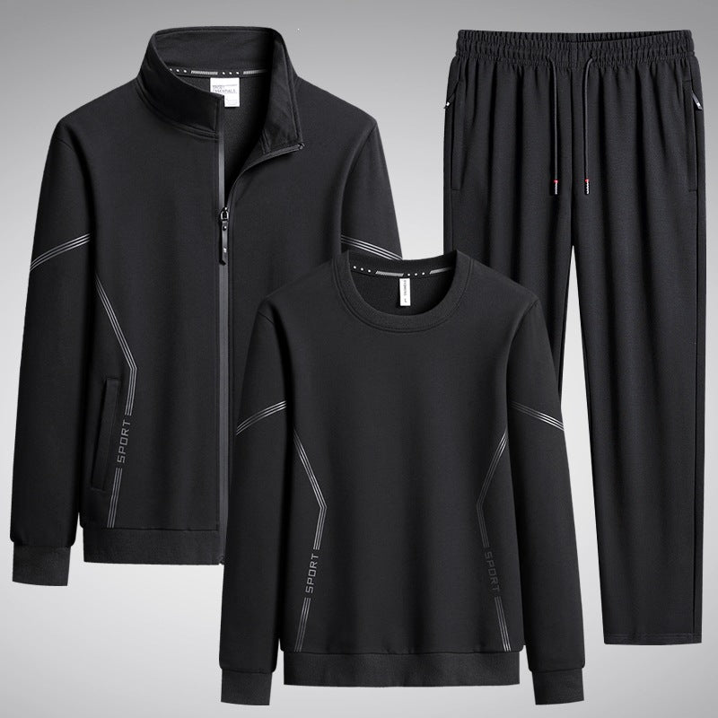 Herren Dreiteiliges Performance-Trainingsset mit Stehkragen-Zipjacke, Rundhals-Sweater & tapered Jogginghose Nord Taschen