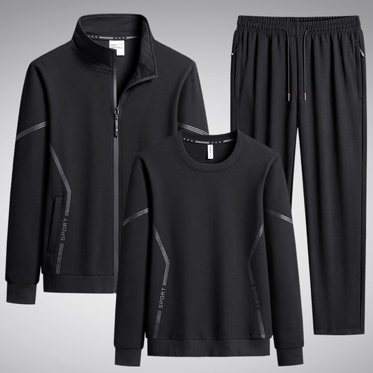 Herren Dreiteiliges Performance-Trainingsset mit Stehkragen-Zipjacke, Rundhals-Sweater & tapered Jogginghose Nord Taschen