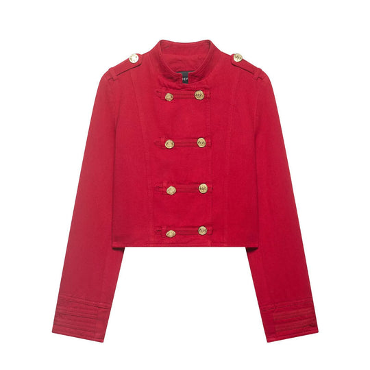 Damen Cropped Militärjacke im Matrosenstil mit goldenen Zierriegeln und Stehkragen Nord Taschen