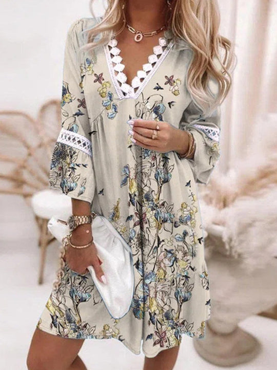 Damen lässiges Kleid mit V-Ausschnitt und Rüschendetails