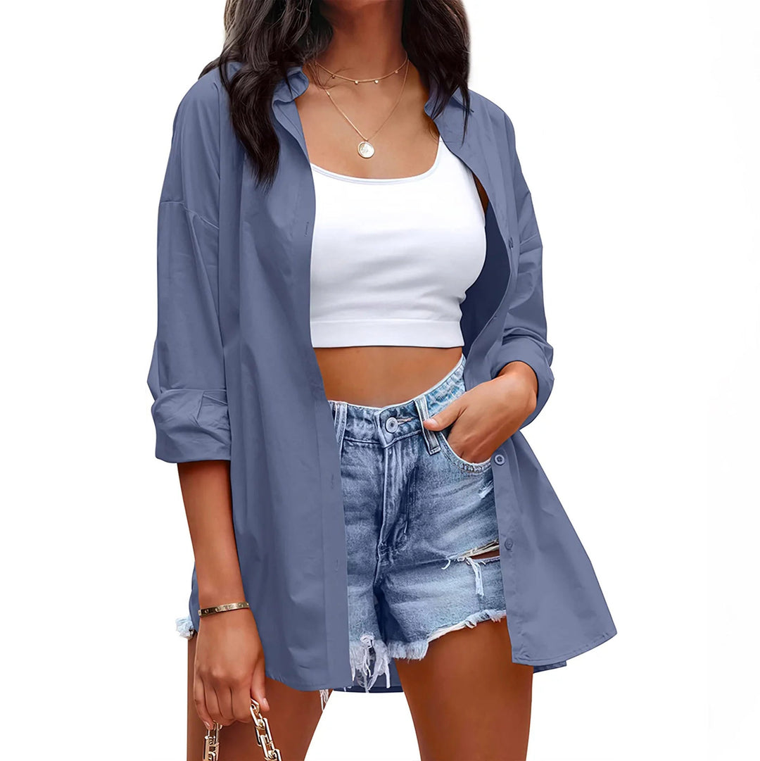 Damen lässige Leinenbluse mit langen Ärmeln und Knopfleiste