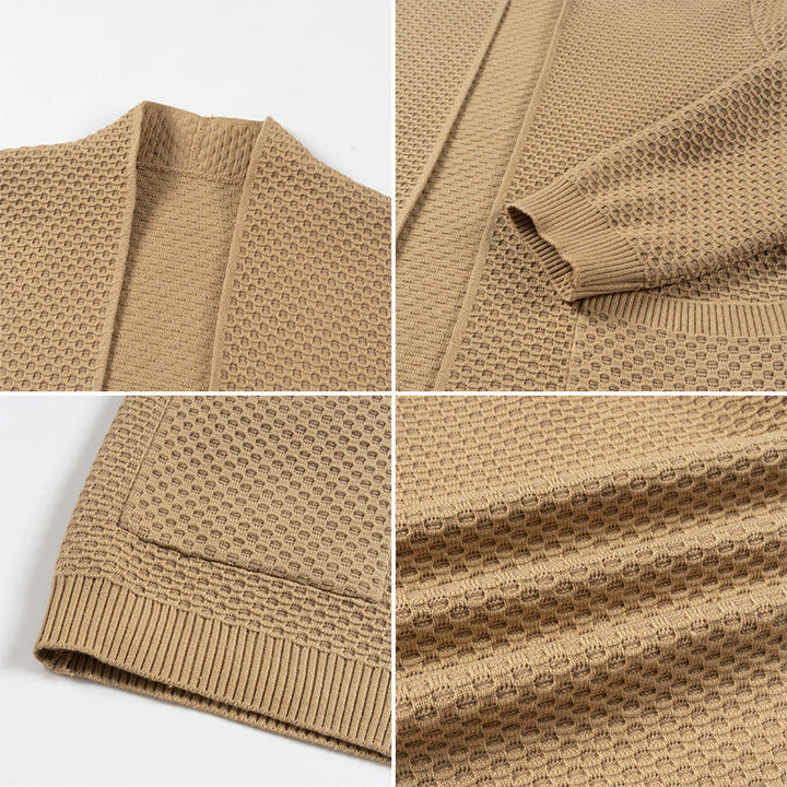 Herren offener Waffelstrick-Cardigan mit Schalkragen, aufgesetzten Taschen und gerippten Bündchen Nord Taschen