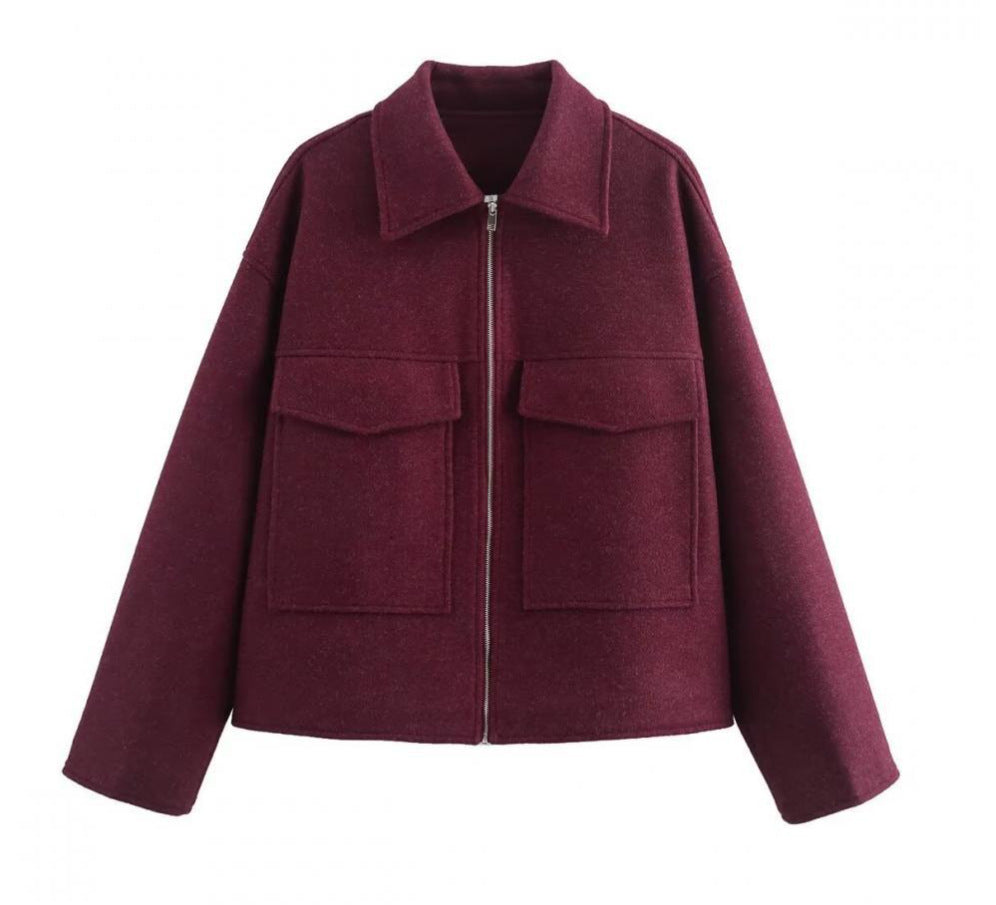 Damen 60+ Boxy Kurzjacke aus Wollmix mit Reißverschluss und aufgesetzten Pattentaschen Nord Taschen