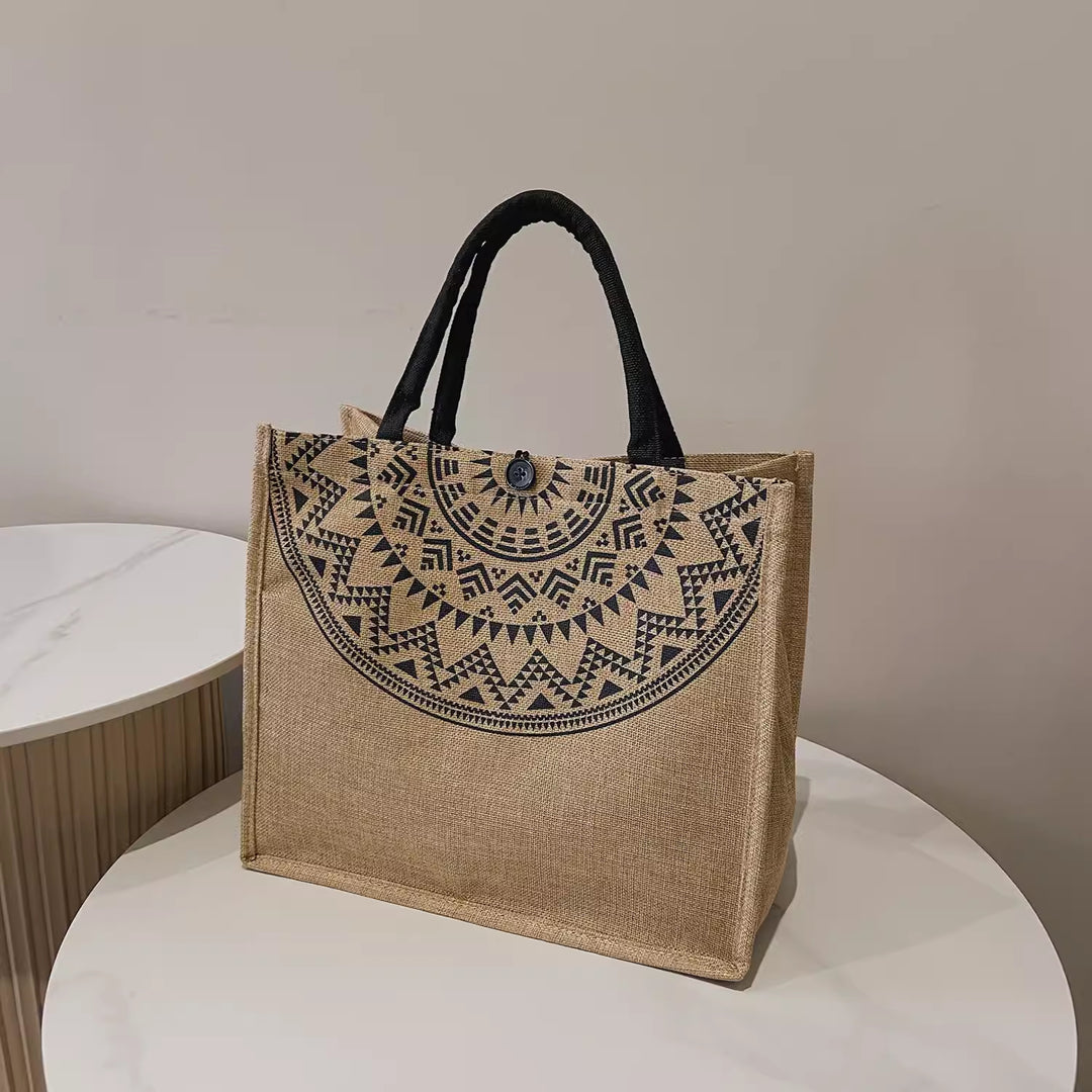 Damen Strandtasche mit Kunstlederdetails und grafischem Muster Nord Taschen