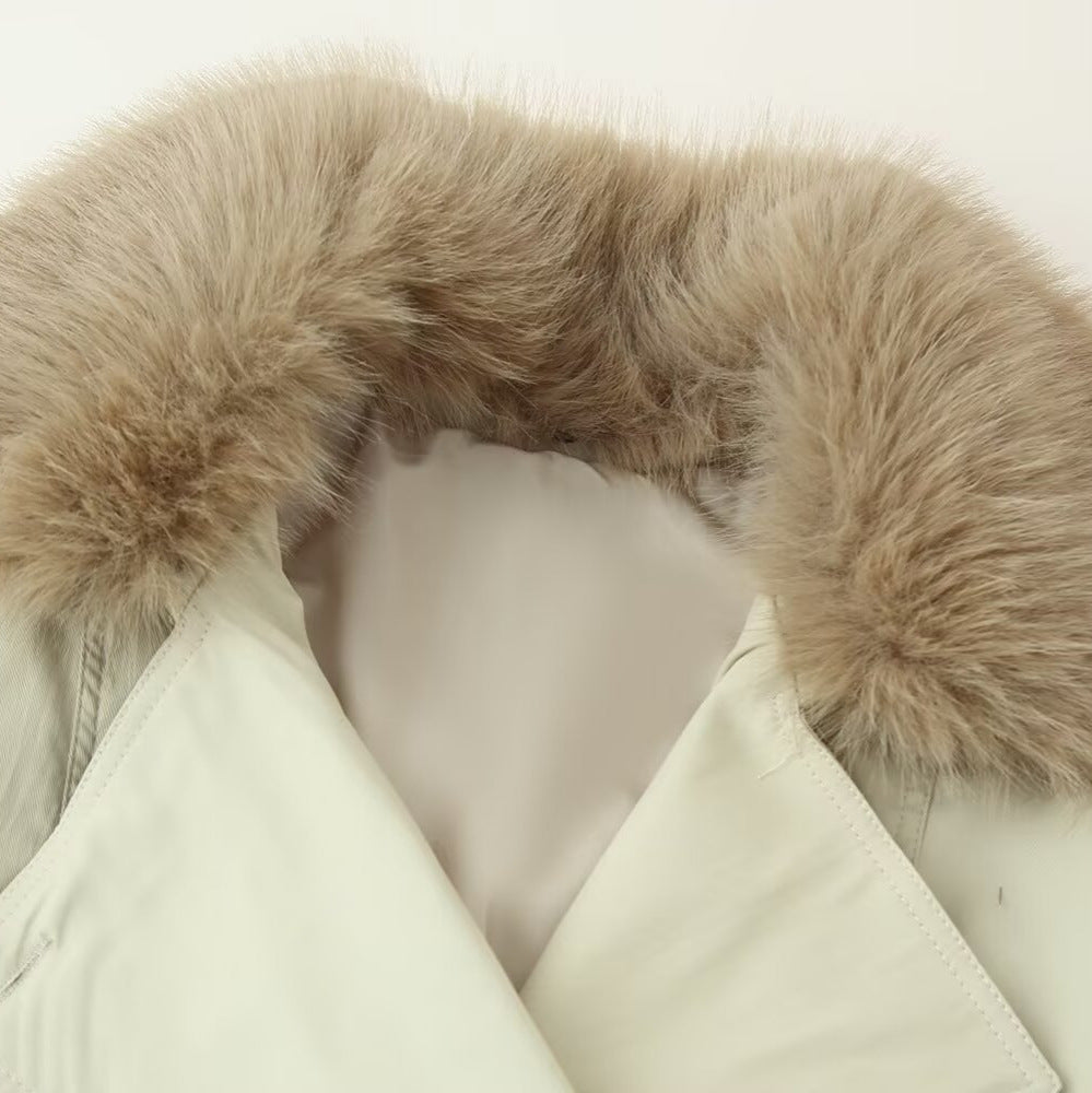 Damen Doppelreiher-Blouson mit abnehmbarem Kunstpelzkragen, Taillenzug und verstellbaren Manschetten Nord Taschen