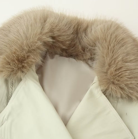 Damen Doppelreiher-Blouson mit abnehmbarem Kunstpelzkragen, Taillenzug und verstellbaren Manschetten Nord Taschen