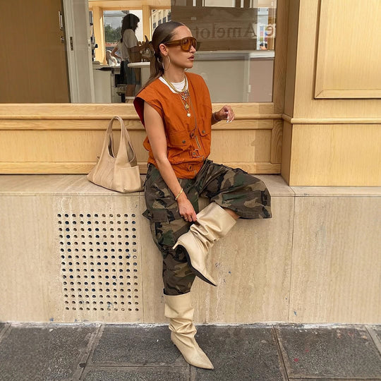Damen Ärmellose Utility‑Weste mit Reißverschluss, Fronttaschen und Schnallen Nord Taschen
