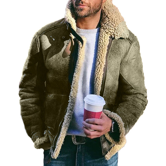 Herren Kurzjacke im Vintage-Shearling-Style mit Reißverschluss und Teddyfutter Nord Taschen