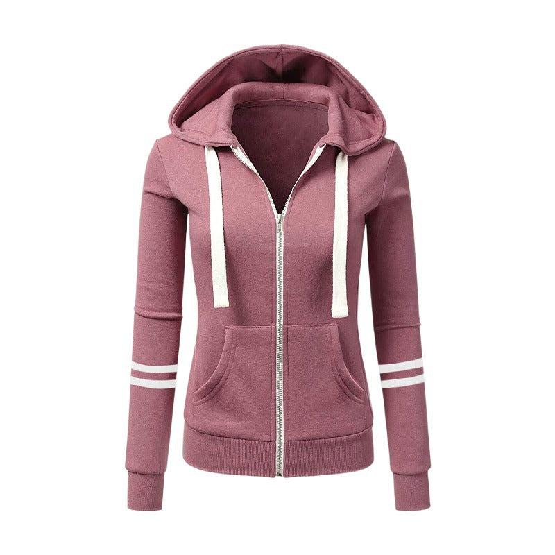 Damen Kapuzenjacke mit Reißverschluss, Kängurutasche und Kontraststreifen Nord Taschen