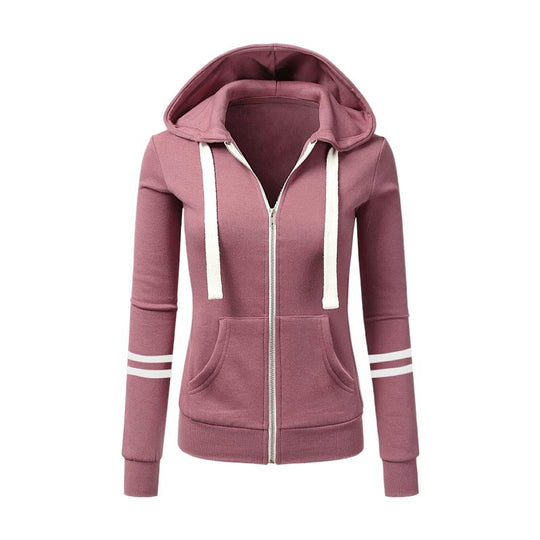 Damen Kapuzenjacke mit Reißverschluss, Kängurutasche und Kontraststreifen Nord Taschen