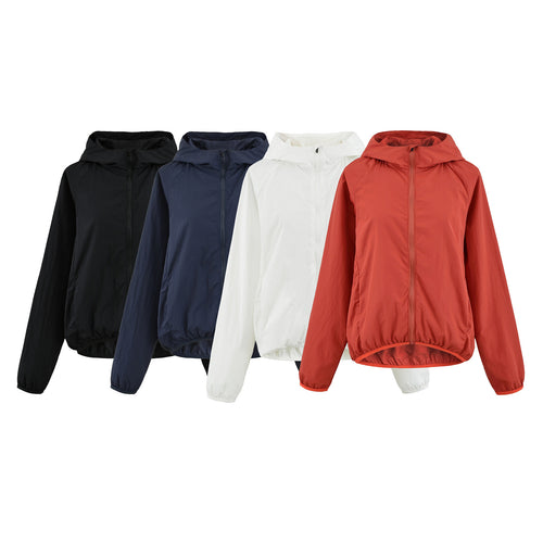 Damen Ultraleichte Kapuzen-Windbreaker mit verlängertem Rückensaum und elastischem Saum Nord Taschen