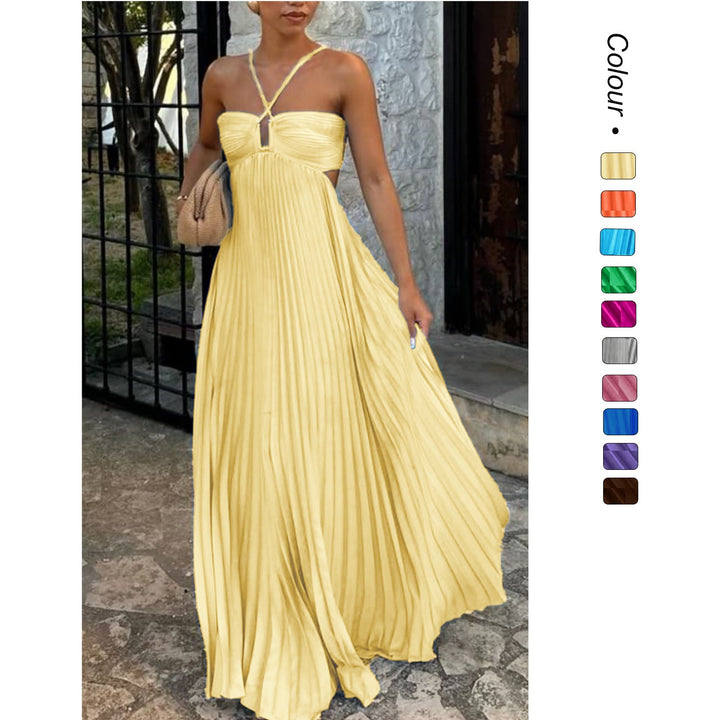 Damen Plisseekleid mit schulterfreiem Design und raffinierten Trägerdetails