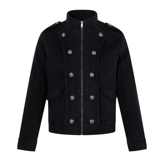 Herren kurze militärisch inspirierte Wolljacke mit Stehkragen & doppelreihigen Zierknöpfen Nord Taschen