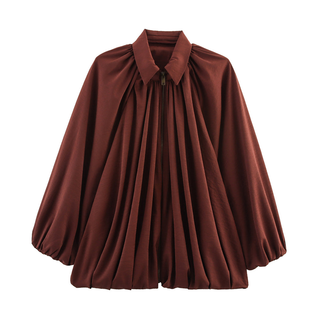 Damen Weite geraffte Blusenjacke mit Reißverschluss und Ballonärmeln Nord Taschen