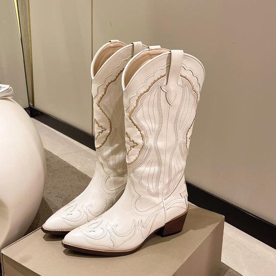 Damen Cowboy-Stiefel im eleganten Design mit filigraner Verzierung