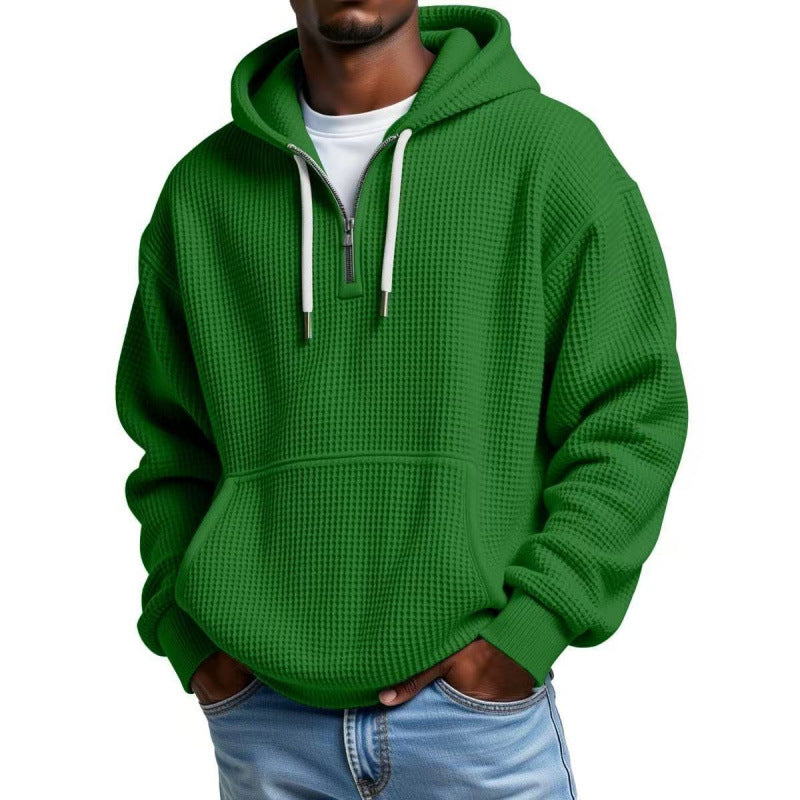 Herren Waffelstruktur-Hoodie mit halbem Reißverschluss und Kängurutasche Nord Taschen