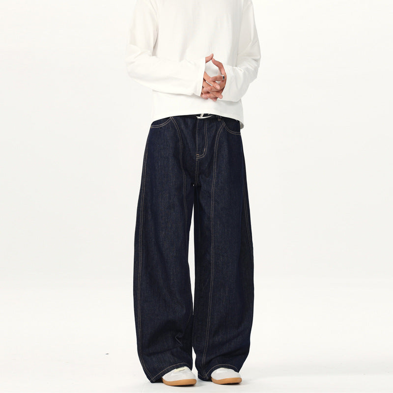 Unisex Ultraweite tiefsitzende Baggy-Jeans aus rohem Denim mit Kontrastnähten Nord Taschen
