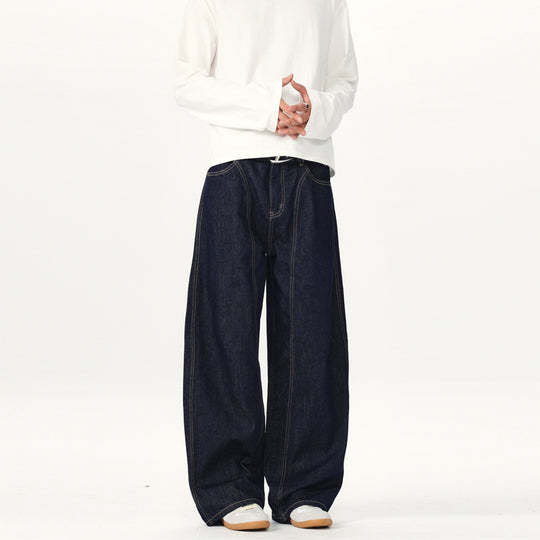 Unisex Ultraweite tiefsitzende Baggy-Jeans aus rohem Denim mit Kontrastnähten Nord Taschen