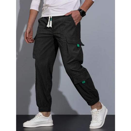 Herren Cord-Cargo-Jogginghose mit Tunnelzug und multifunktionalen Klapp- & Reißverschlusstaschen Nord Taschen