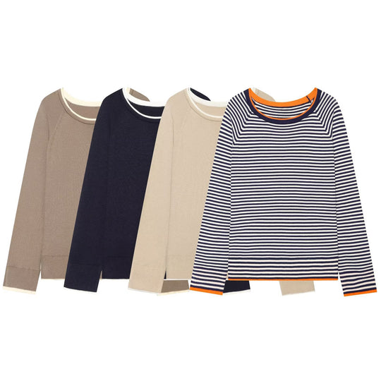 Damen Feiner Raglan-Pullover mit Rundhals und Lagenoptik Nord Taschen