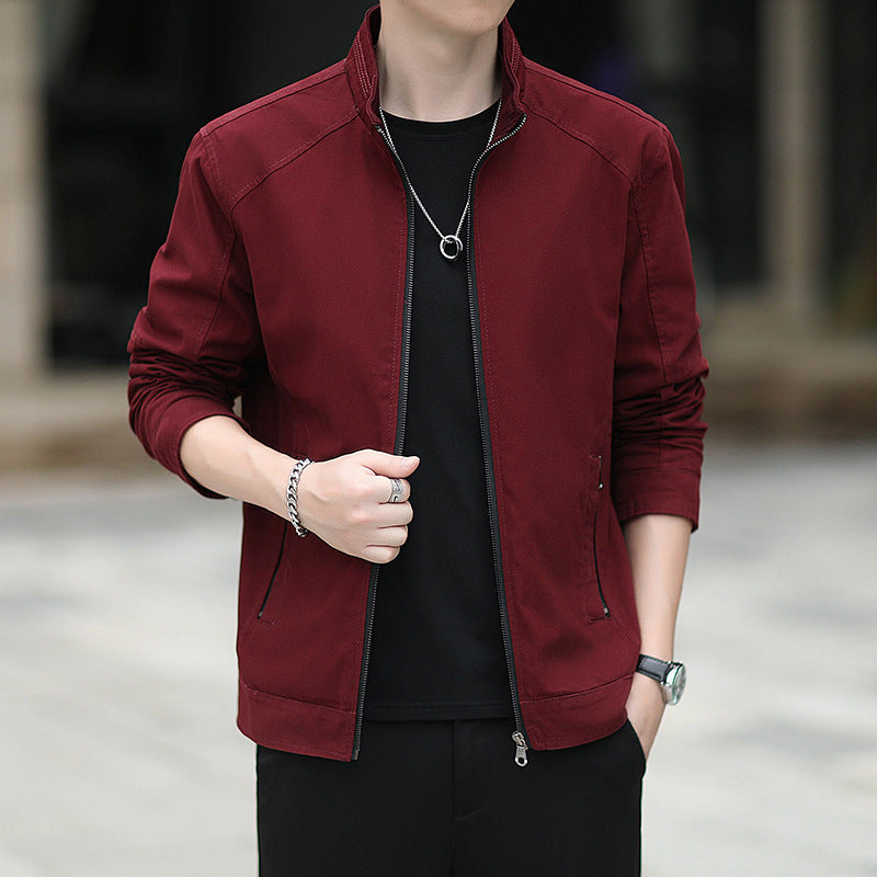 Herren Minimalistische Utility-Übergangsjacke aus Baumwoll-Canvas mit Stehkragen und Reißverschlusstaschen Nord Taschen