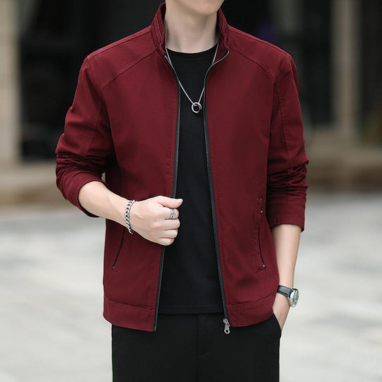 Herren Minimalistische Utility-Übergangsjacke aus Baumwoll-Canvas mit Stehkragen und Reißverschlusstaschen Nord Taschen