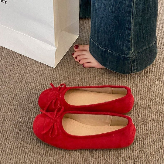 Damen Ballerinas mit glänzender Oberfläche und zierlichem Schleifendetail