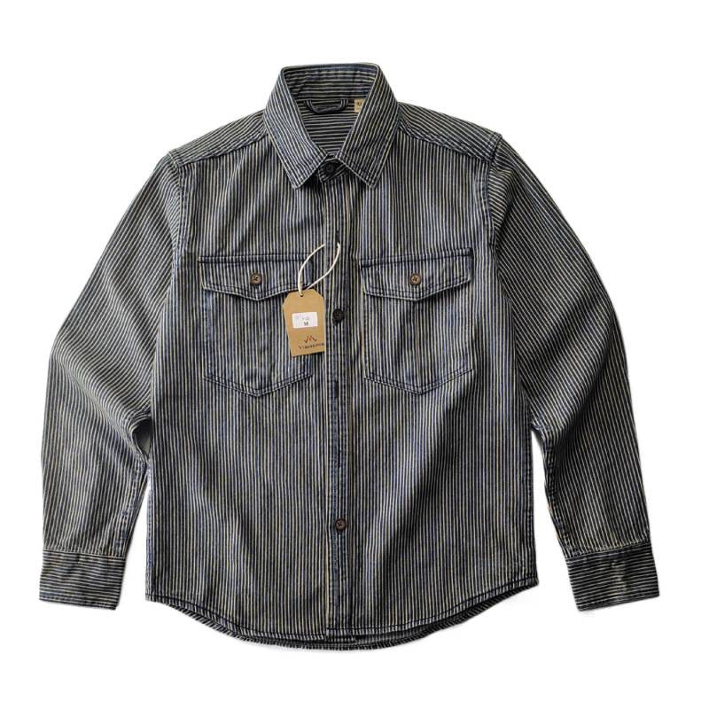 Herren Leichte gestreifte Denim-Worker-Hemdjacke mit aufgesetzten Pattentaschen Nord Taschen