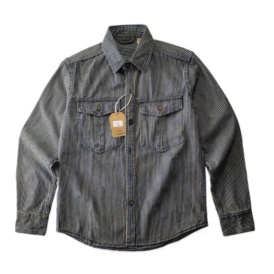 Herren Leichte gestreifte Denim-Worker-Hemdjacke mit aufgesetzten Pattentaschen Nord Taschen