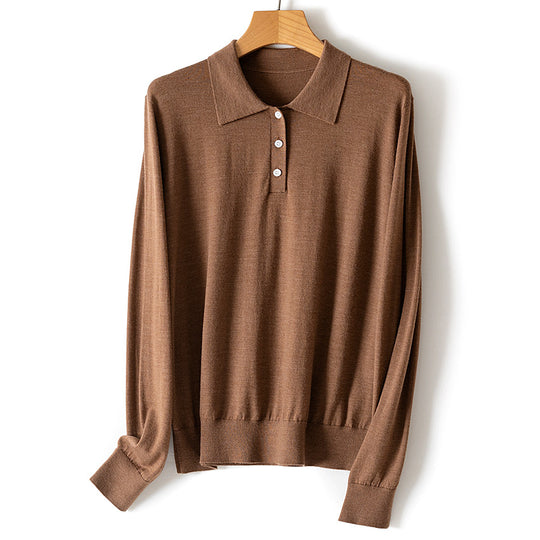 Damen Feinstrick-Polopullover mit Knopfleiste, leichtem Fall und Rippbündchen Nord Taschen