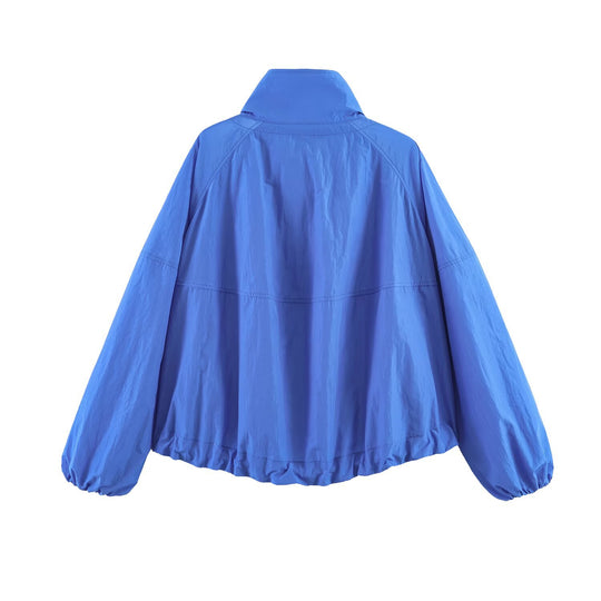 Damen Leichte Windbreakerjacke mit hohem Stehkragen, Tunnelzugsaum und Raglanärmeln Nord Taschen