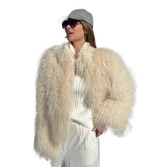 Damen Kuschelige Kurzjacke im Lammfell‑Look mit lockiger Long‑Pile‑Struktur Nord Taschen