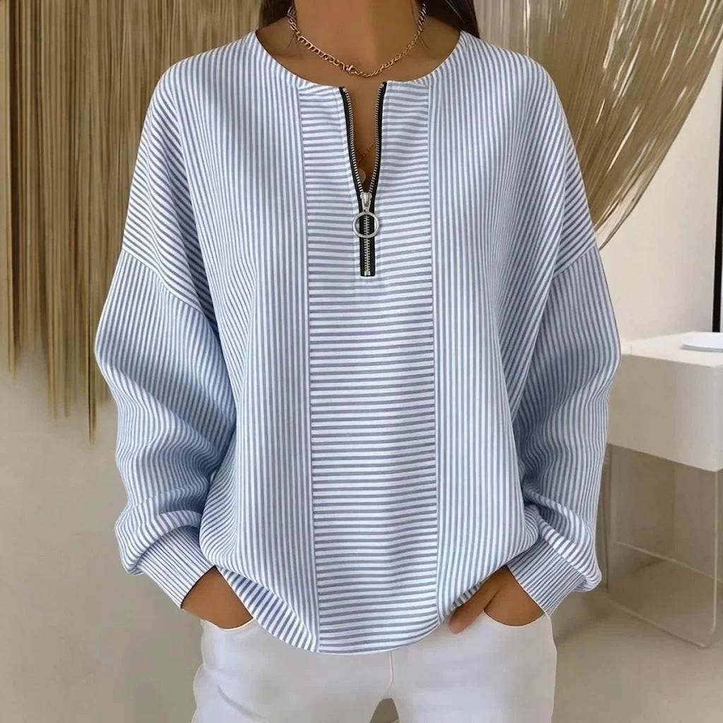 Damen Oversize Pullover mit feiner Rippstruktur und kurzem Zipper Nord Taschen