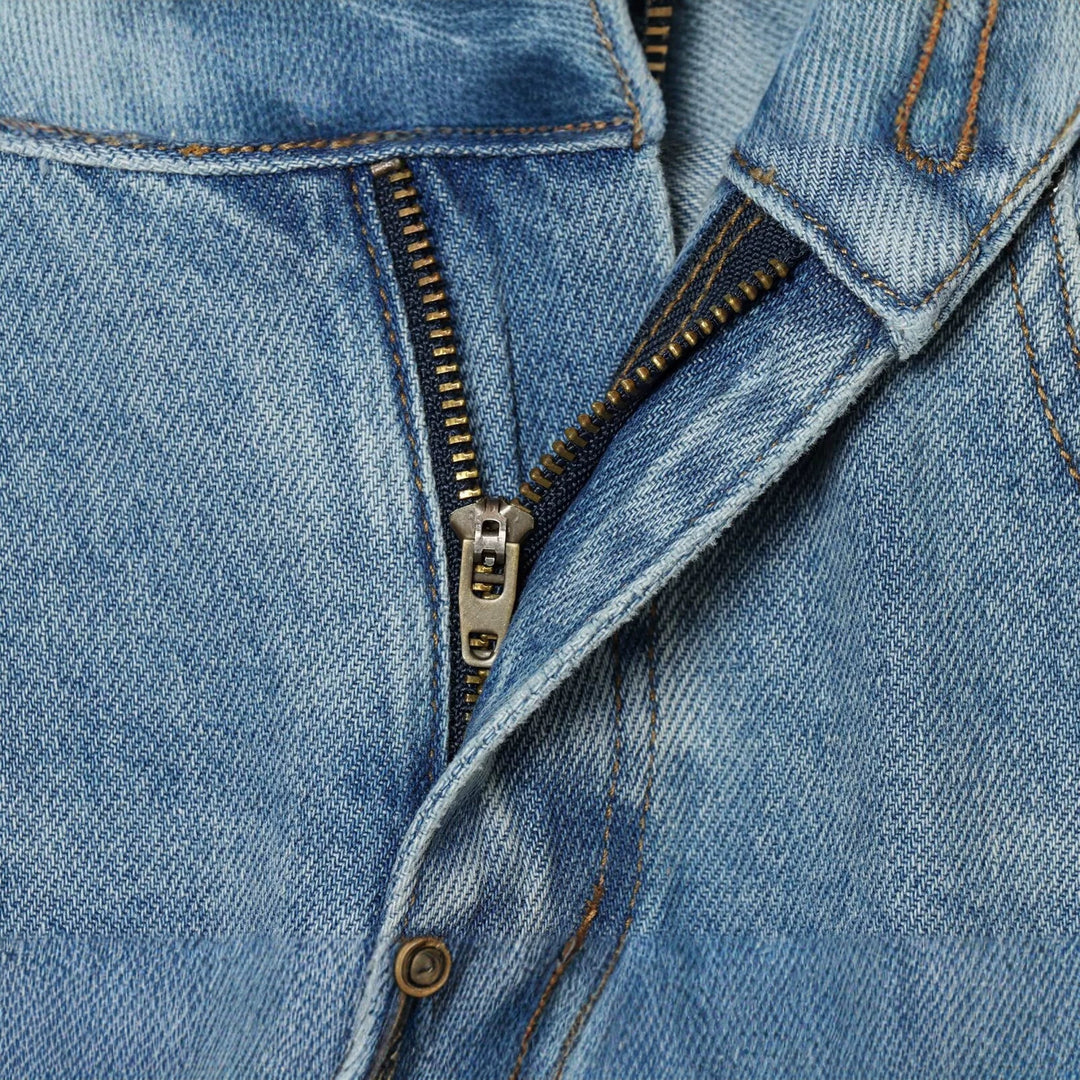 Damen Weite Highwaist-Jeans mit geradem Bein und Herz-Strassbesatz Nord Taschen