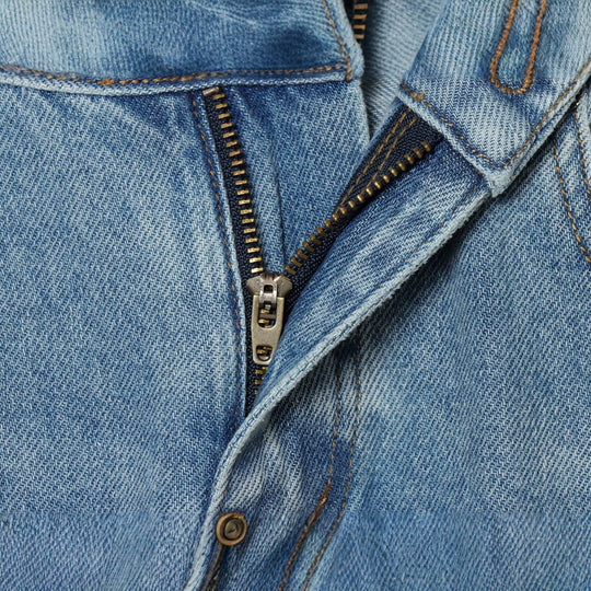 Damen Weite Highwaist-Jeans mit geradem Bein und Herz-Strassbesatz Nord Taschen