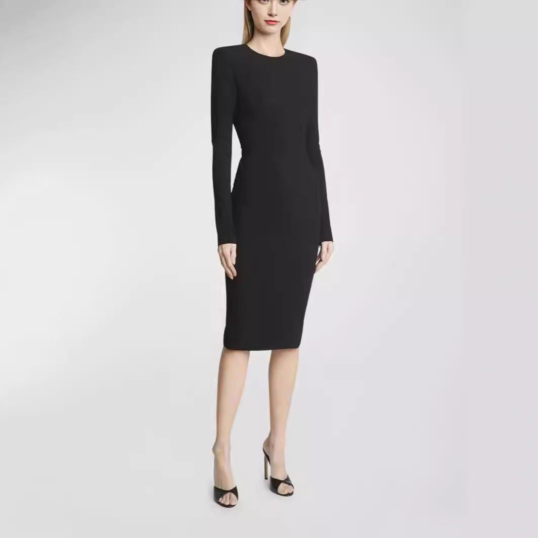 Damen Figurbetontes Midikleid mit Rundhalsausschnitt und langen Ärmeln Nord Taschen