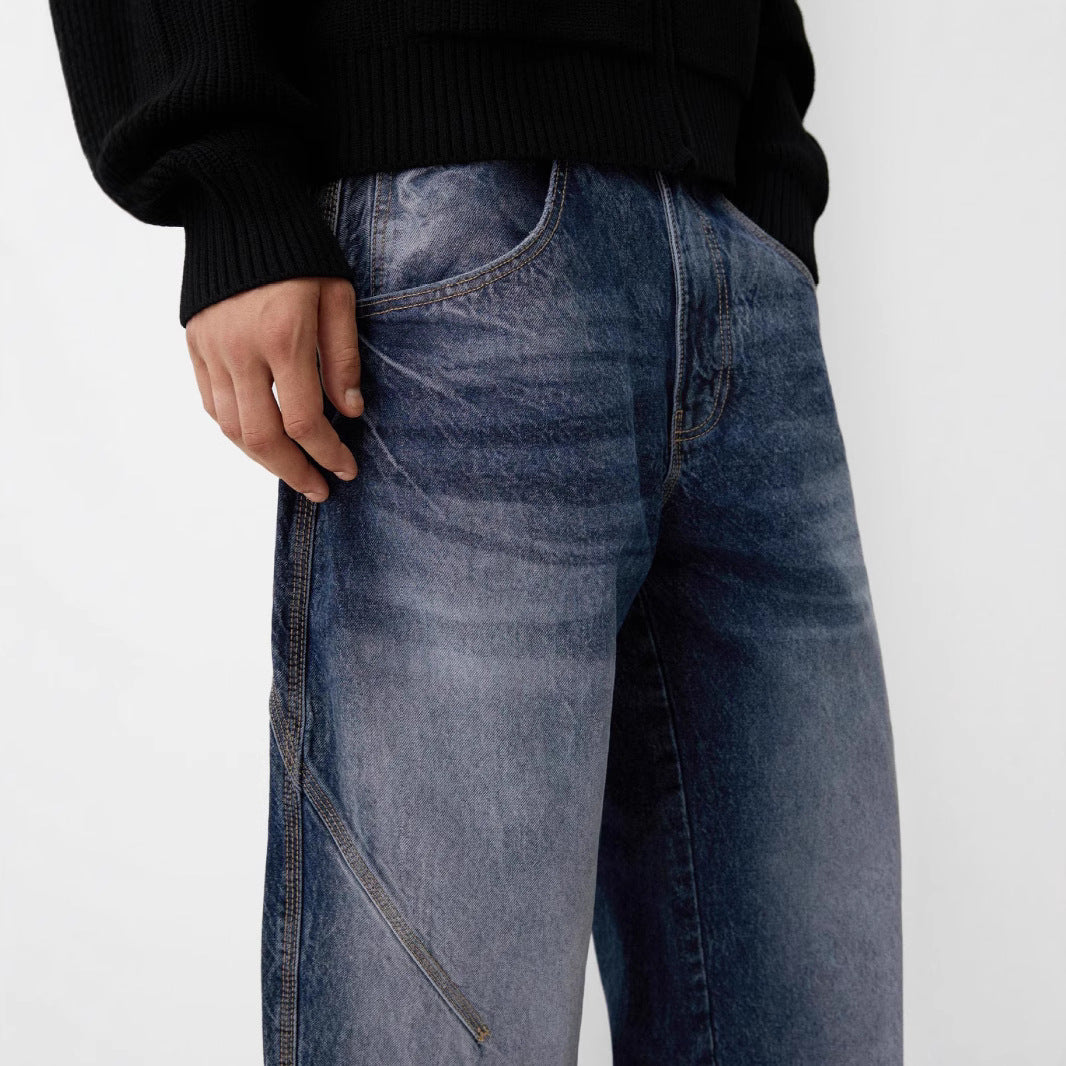 Herren lockere Carpenter-Jeans mit weitem Bein, tiefem Schritt und stonewashed Used-Optik Nord Taschen