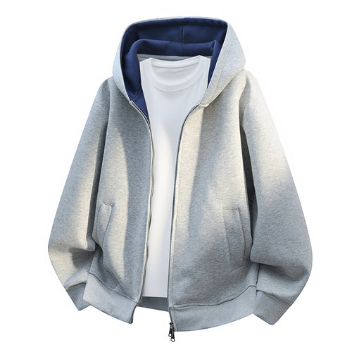 Herren Oversize-Zip-Hoodie mit kontrastgefütterter Kapuze und Kängurutaschen Nord Taschen
