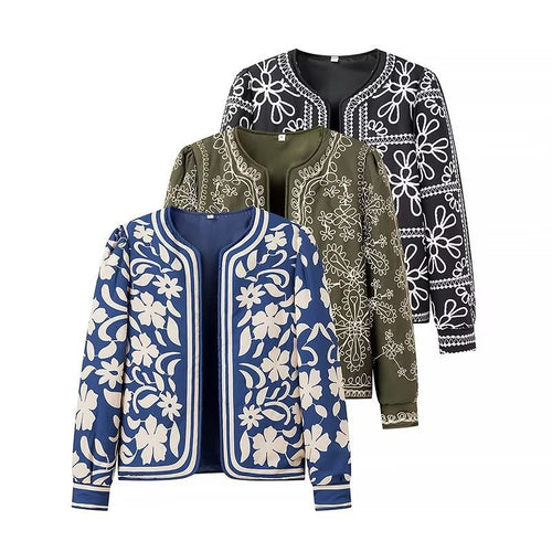 Damen Offene Blazerjacke mit floralem Allover-Print, Rundhalsausschnitt und femininer Passform Nord Taschen