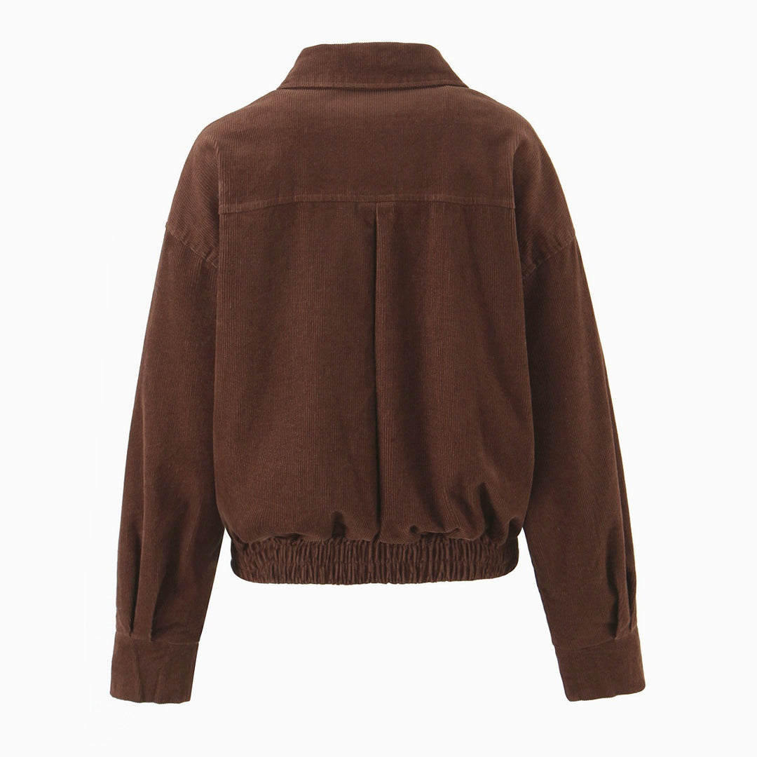 Damen Cordjacke aus Breitcord mit Reißverschluss, Hemdkragen und elastischem Saum Nord Taschen