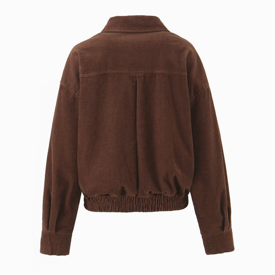Damen Cordjacke aus Breitcord mit Reißverschluss, Hemdkragen und elastischem Saum Nord Taschen