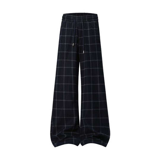 Damen Weite Palazzo-Hose im Karomuster mit elastischem Bund & Kordelzug Nord Taschen
