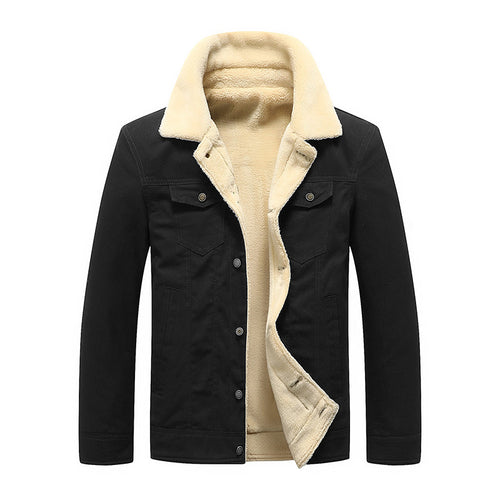 Herren Sherpa-gefüttertes Canvas-Truckerblouson mit Kunstfellkragen und Utility-Taschen Nord Taschen