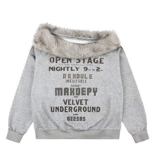 Damen Oversize-Sweatshirt mit Kunstfellkragen, weichem Innenfutter und typografischem Statement-Print Nord Taschen