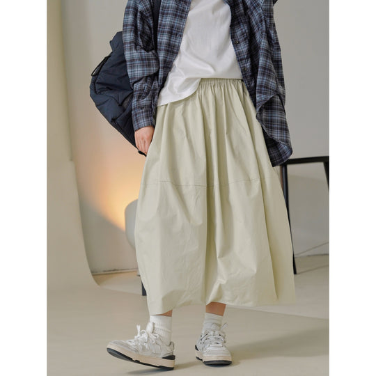 Damen Weit schwingender High‑Waist Midi‑Rock aus Baumwoll‑Twill mit elastischem Bund Nord Taschen