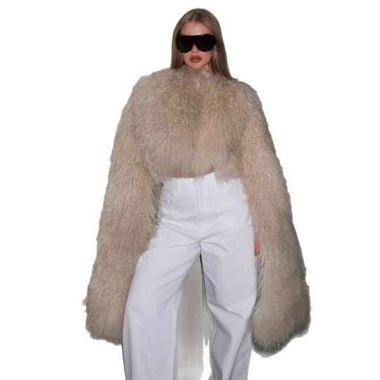 Damen Extravaganter Oversize-Fauxfur-Mantel mit langfloriger Lockenstruktur Nord Taschen